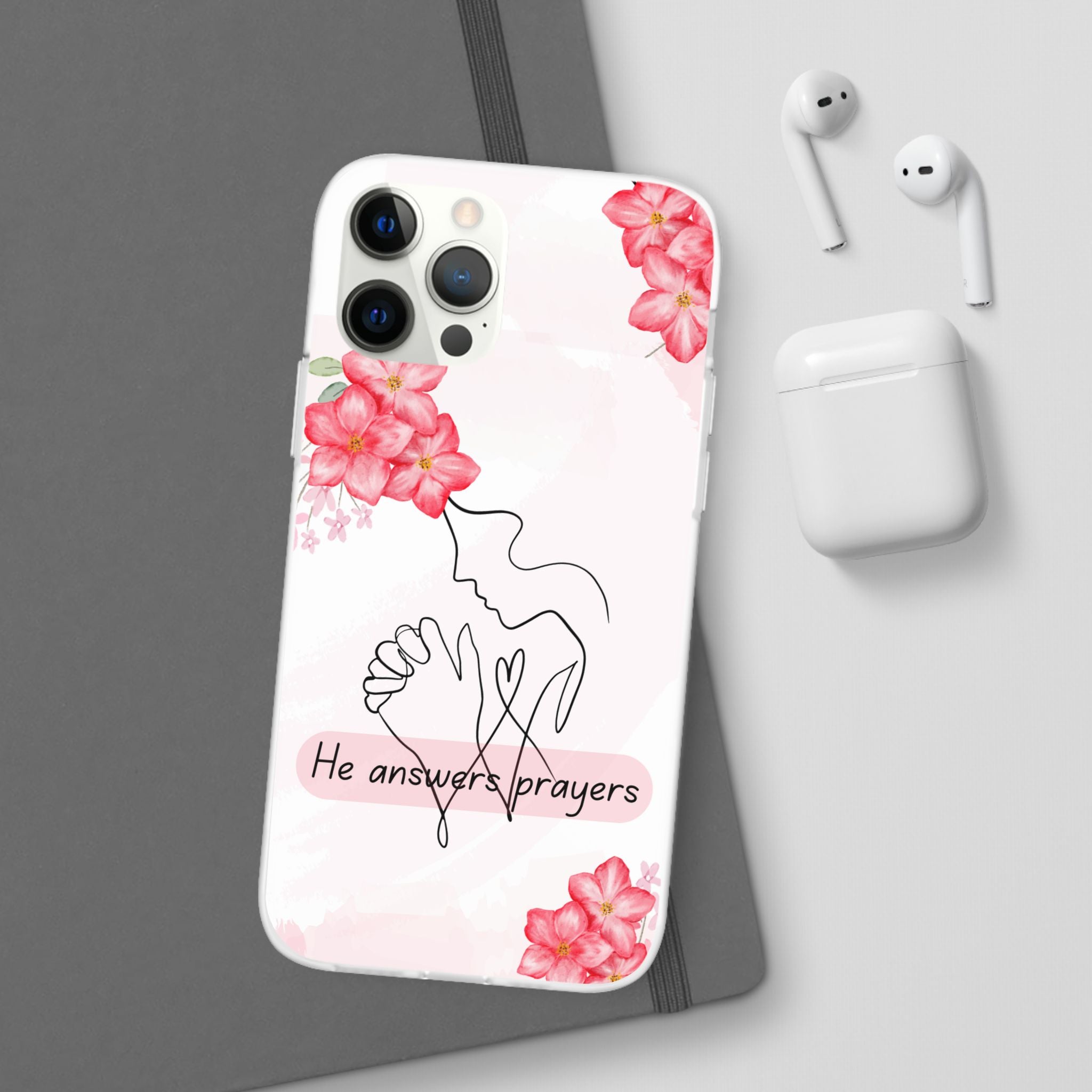 Floral "He Answers Prayers" Phone Case — Christian Faith Protective Cover