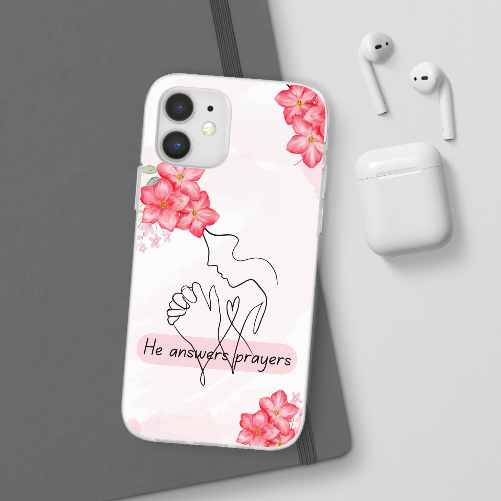Floral "He Answers Prayers" Phone Case — Christian Faith Protective Cover