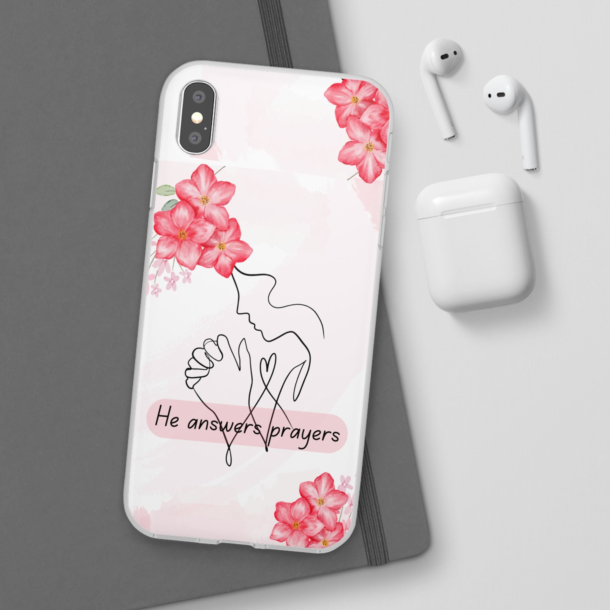 Floral "He Answers Prayers" Phone Case — Christian Faith Protective Cover