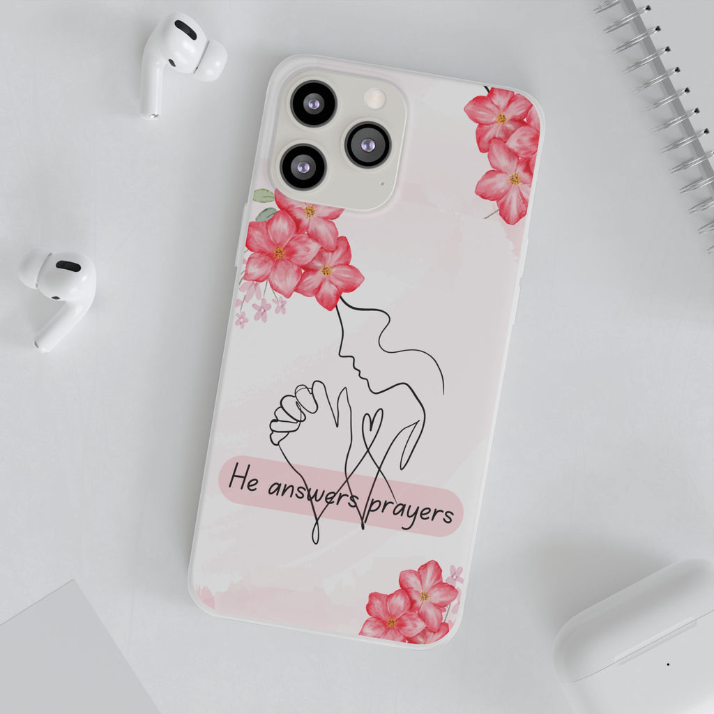 Floral "He Answers Prayers" Phone Case — Christian Faith Protective Cover