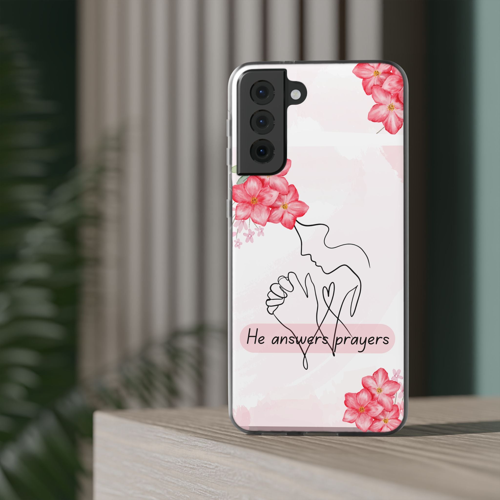Floral "He Answers Prayers" Phone Case — Christian Faith Protective Cover