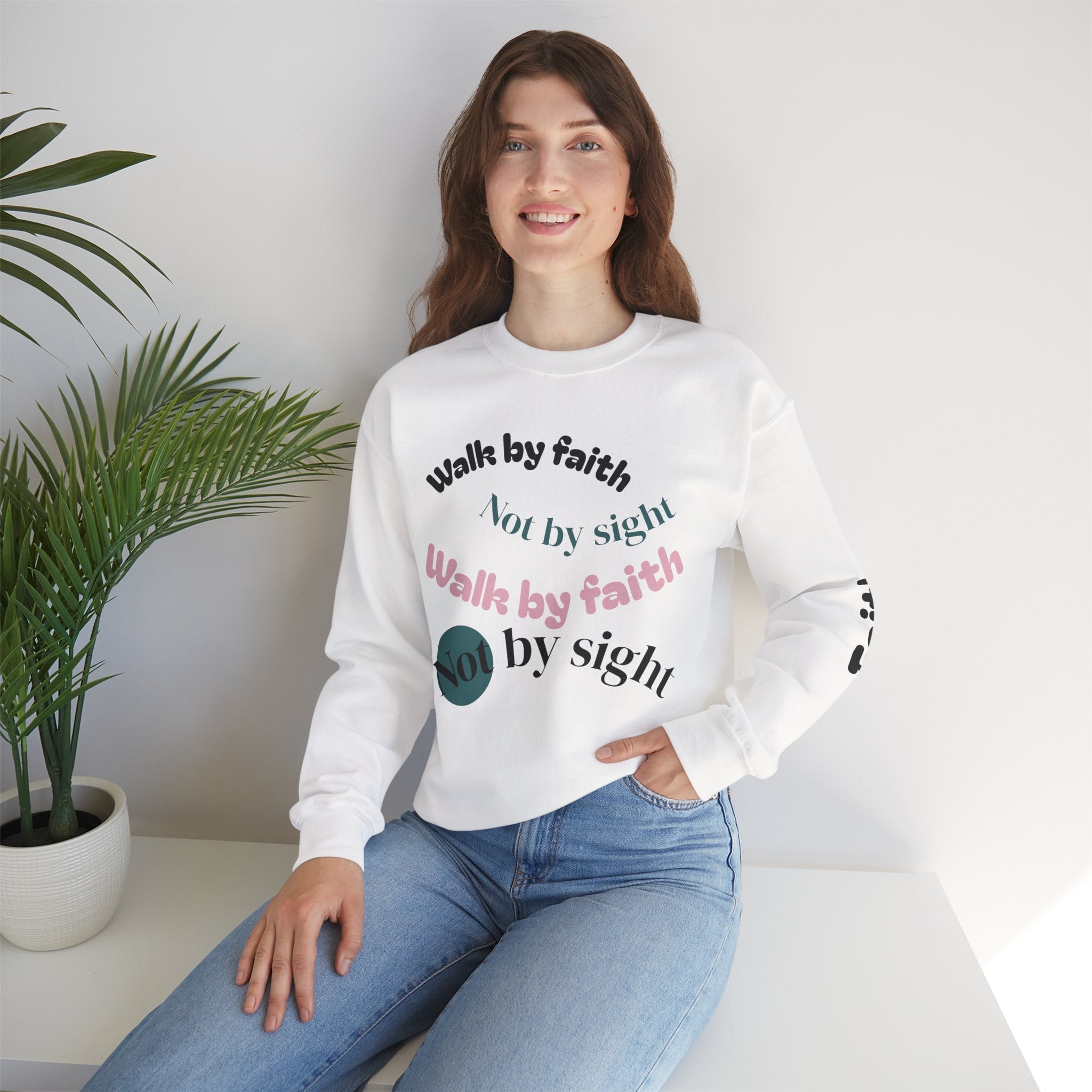 Faith Crewneck Sweatshirt — "Walk by faith, not by sight" Inspirational Christian Pullover