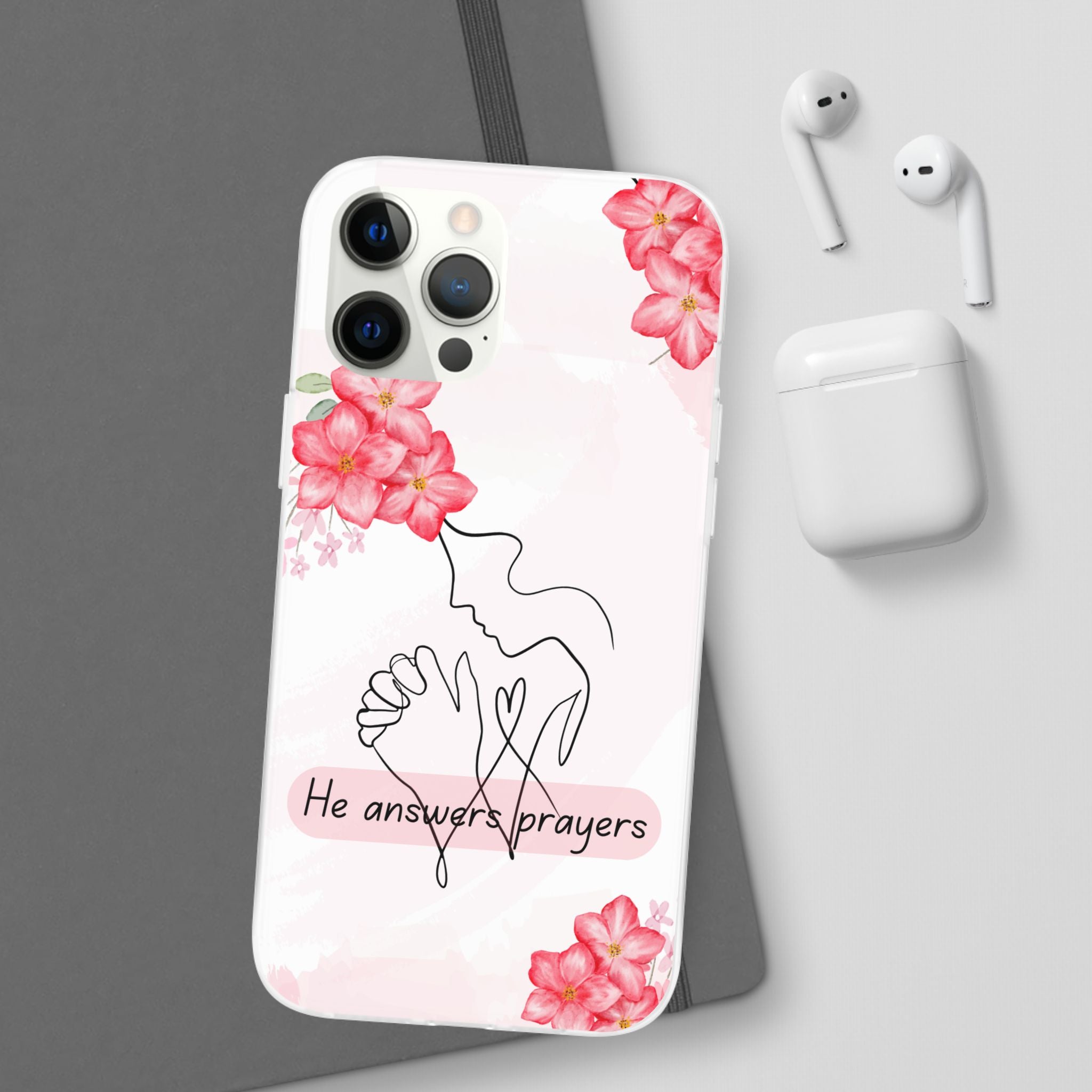 Floral "He Answers Prayers" Phone Case — Christian Faith Protective Cover