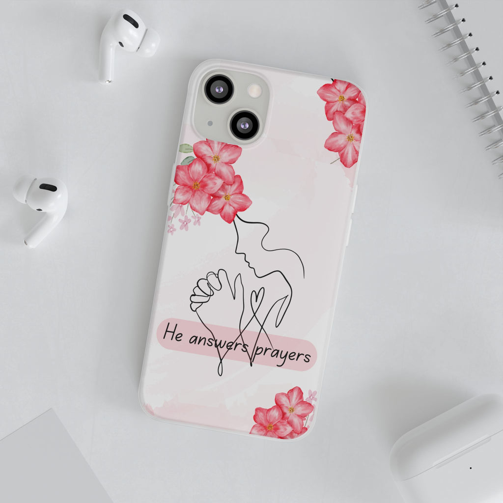 Floral "He Answers Prayers" Phone Case — Christian Faith Protective Cover