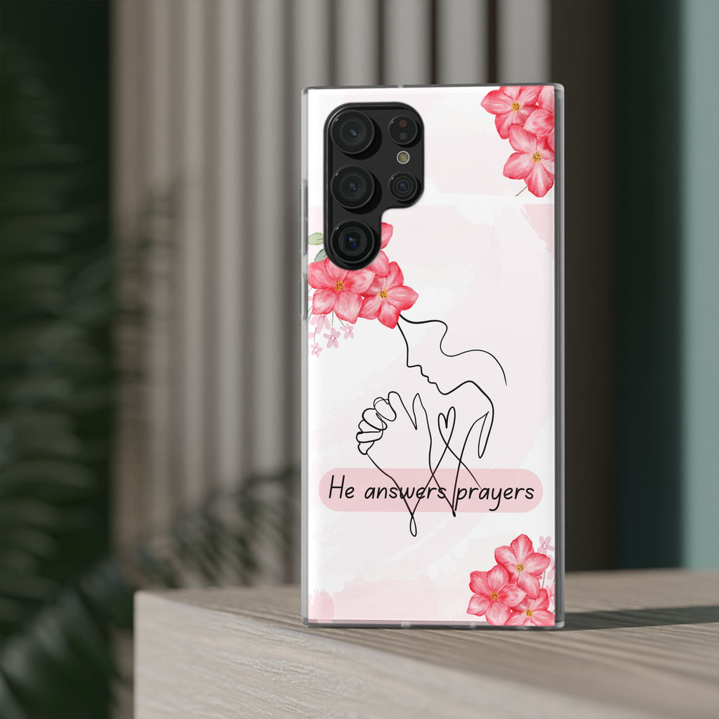 Floral "He Answers Prayers" Phone Case — Christian Faith Protective Cover