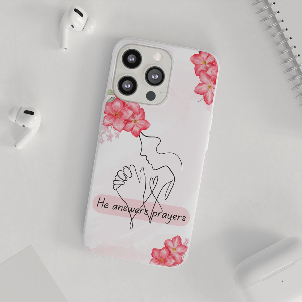 Floral "He Answers Prayers" Phone Case — Christian Faith Protective Cover