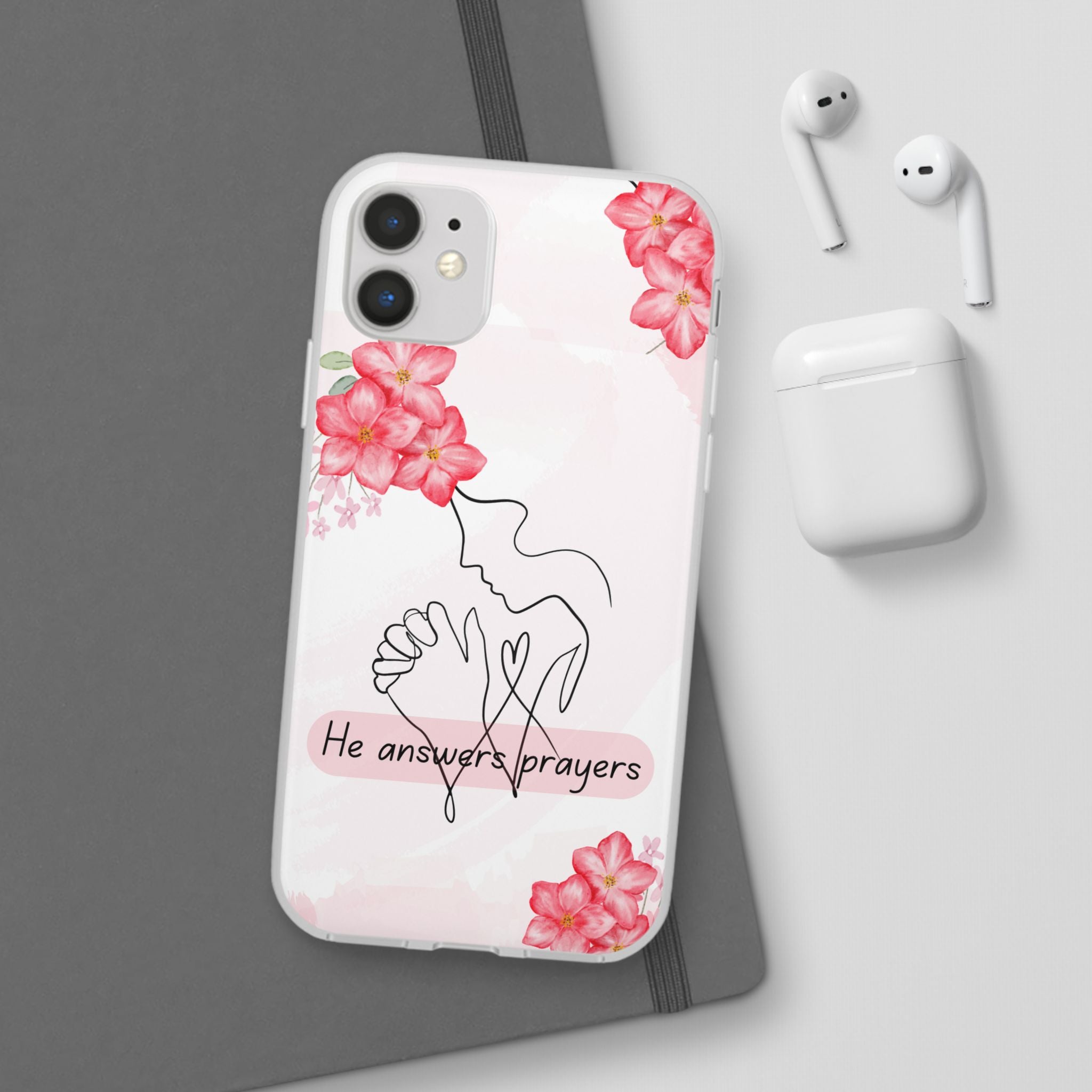 Floral "He Answers Prayers" Phone Case — Christian Faith Protective Cover