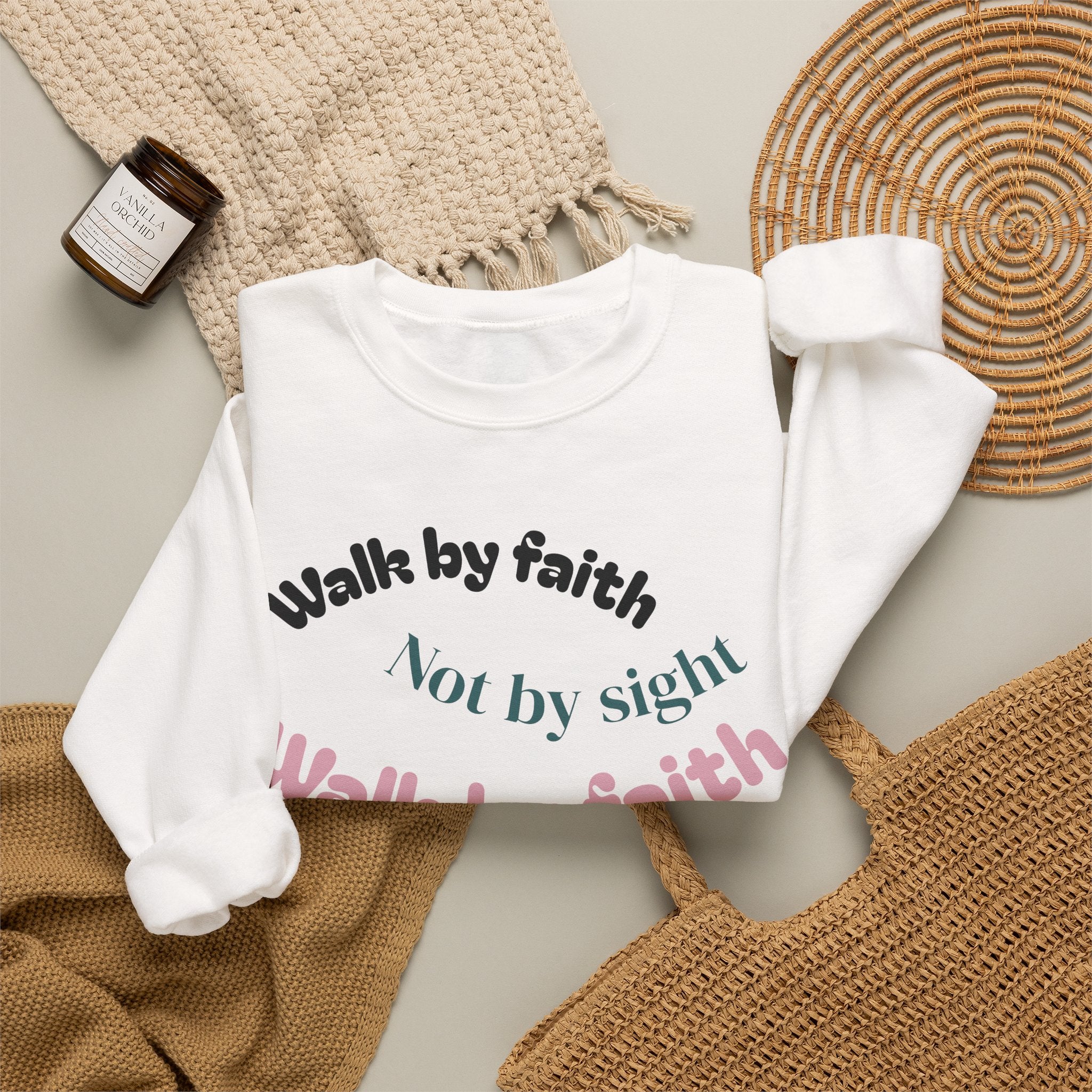 Faith Crewneck Sweatshirt — "Walk by faith, not by sight" Inspirational Christian Pullover