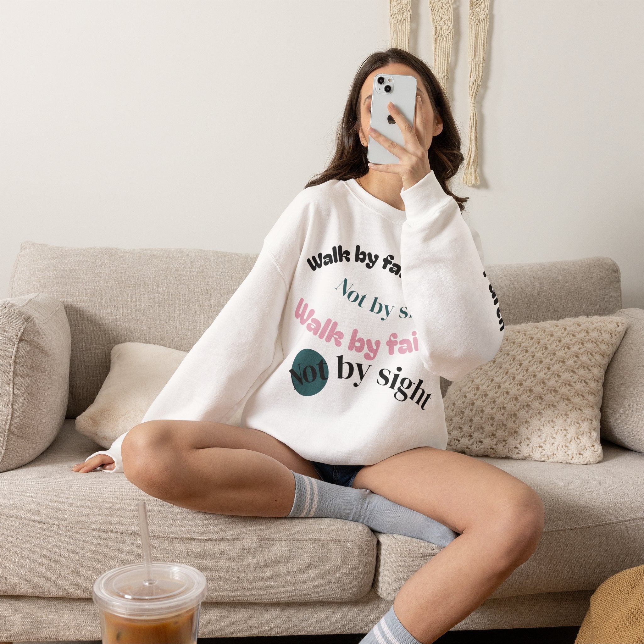 Faith Crewneck Sweatshirt — "Walk by faith, not by sight" Inspirational Christian Pullover