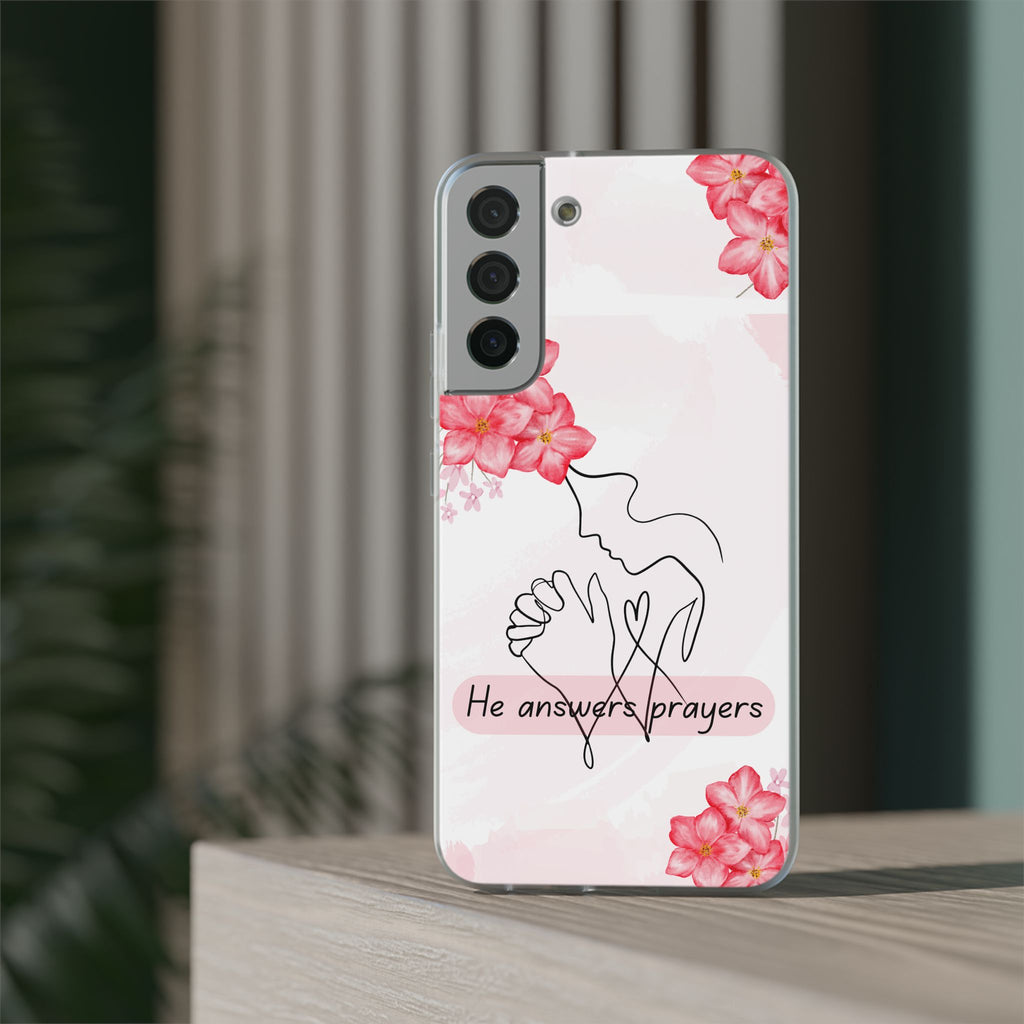 Floral "He Answers Prayers" Phone Case — Christian Faith Protective Cover