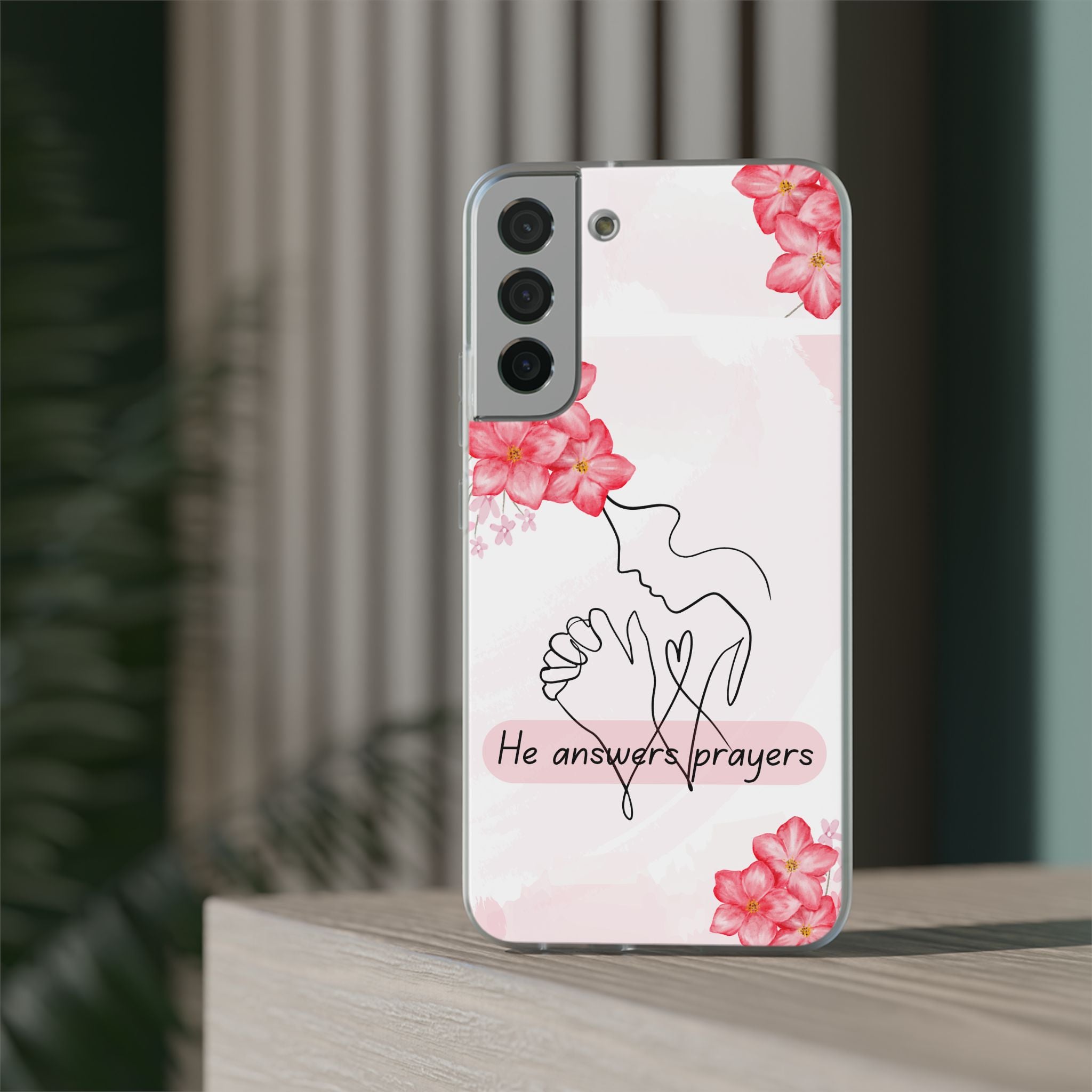 Floral "He Answers Prayers" Phone Case — Christian Faith Protective Cover