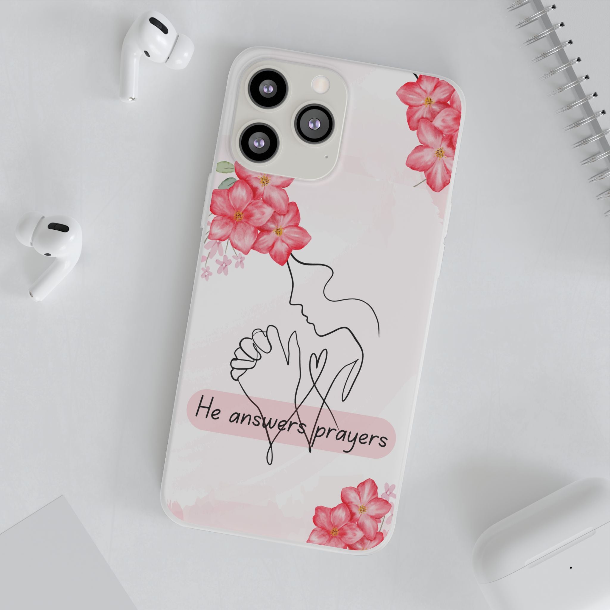 Floral "He Answers Prayers" Phone Case — Christian Faith Protective Cover