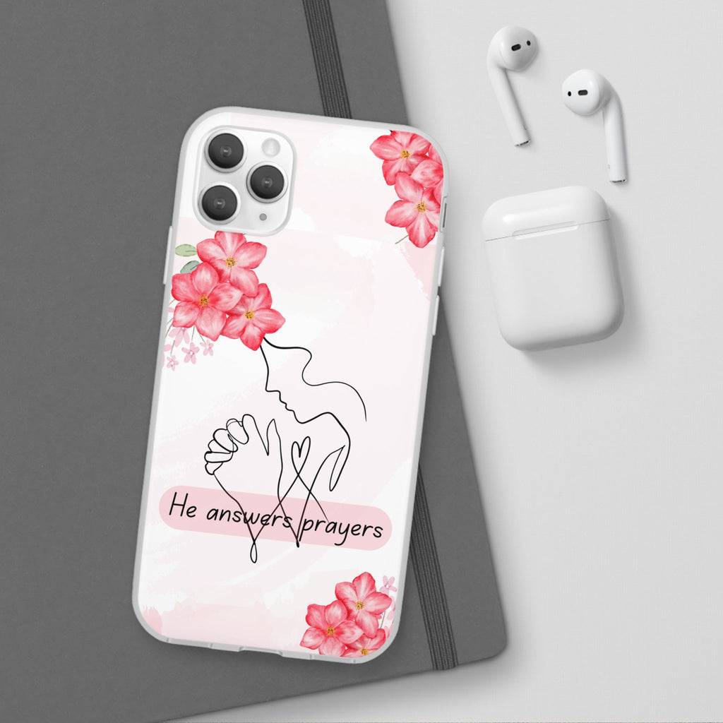 Floral "He Answers Prayers" Phone Case — Christian Faith Protective Cover