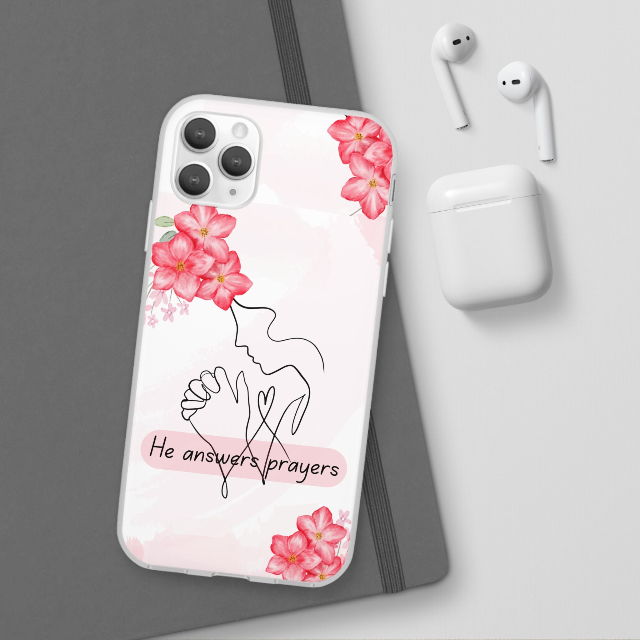 Floral "He Answers Prayers" Phone Case — Christian Faith Protective Cover