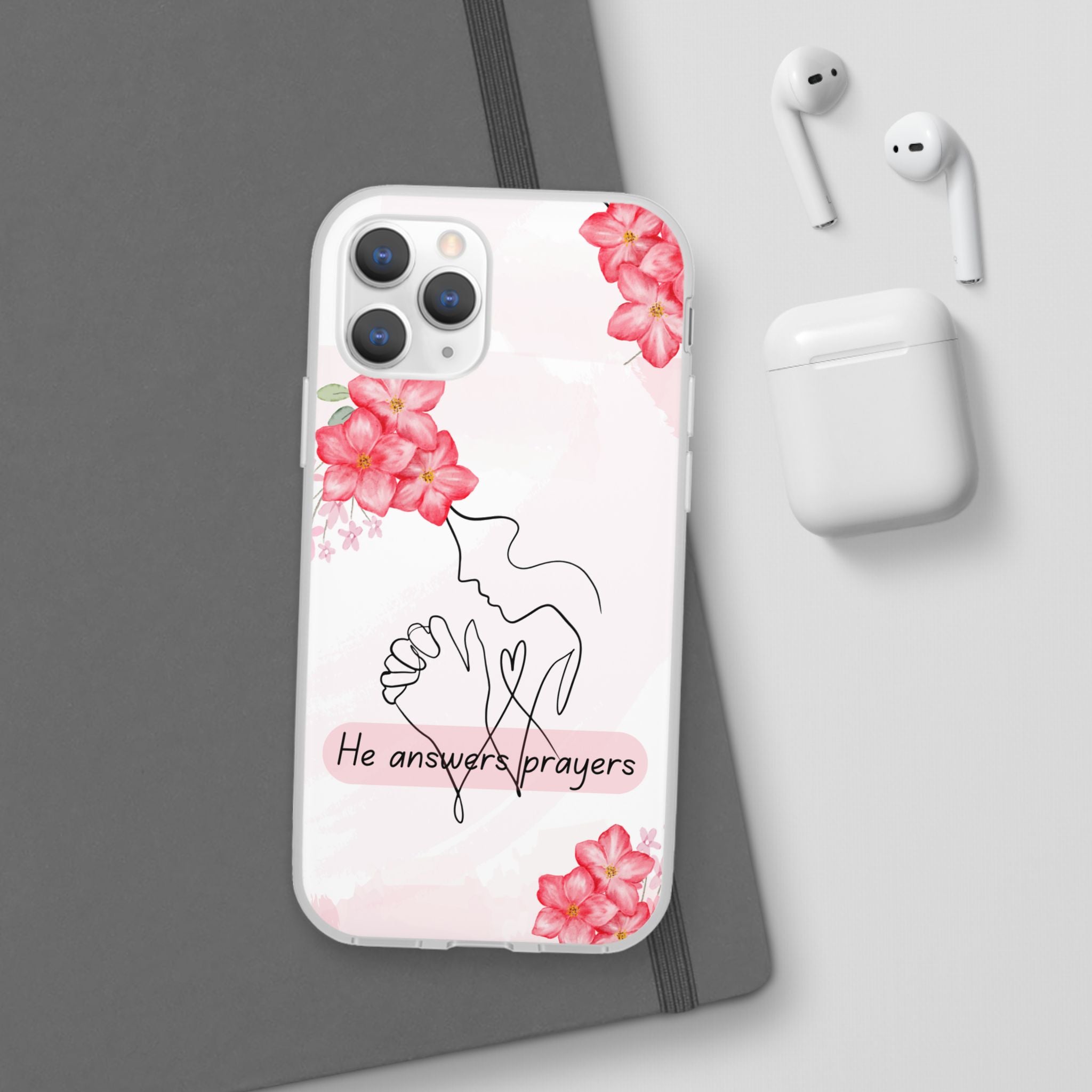 Floral "He Answers Prayers" Phone Case — Christian Faith Protective Cover